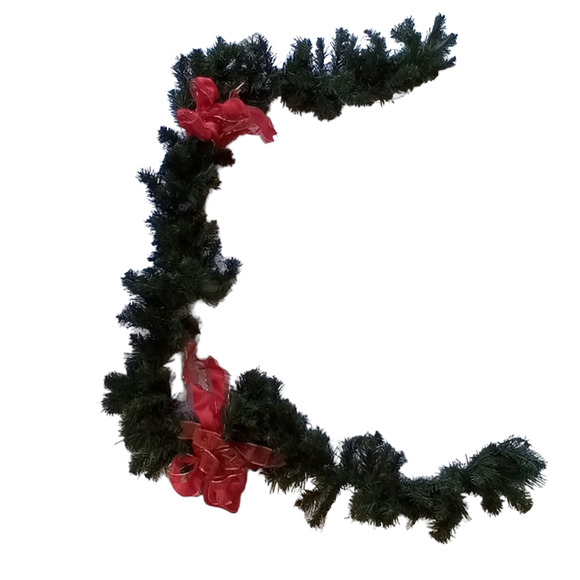 Vintage Christmas Garland Swag 9' Faux Pine Fir Red Gold Bows Holiday Decor - Picture 6 of 8